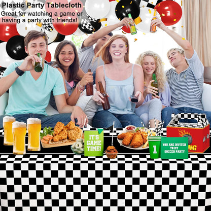 2 Pack Race Car Table Cloth Black and White Gingham Tablecloths Disposable Plastic Buffalo Check Tablecloth Checkered Flag Covers for Birthday, Outdoor Picnic, Birthday, Camping 54 × 108 Inch
