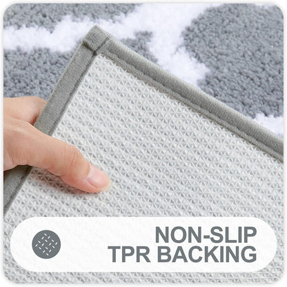 Bathroom Rugs Set 2 Piece, Microfiber Bath Shower Mat and U-Shaped Toilet Rug, Machine Wash Dry, Non-Slip Absorbent Shaggy Bath Mats for Tub, Shower and Bathroom (24"X16"+24"X20", Grey)