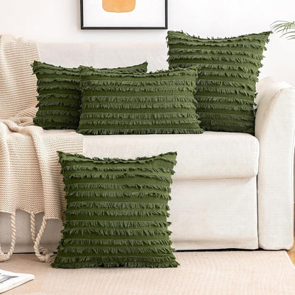 Pack of 2 Decorative Boho Throw Pillow Covers 20X20 Inch Sage Green Pillowcases Linen Striped Jacquard Pattern Pillow Covers Modern Farmhouse Home Decor for Spring Sofa Living Room Couch