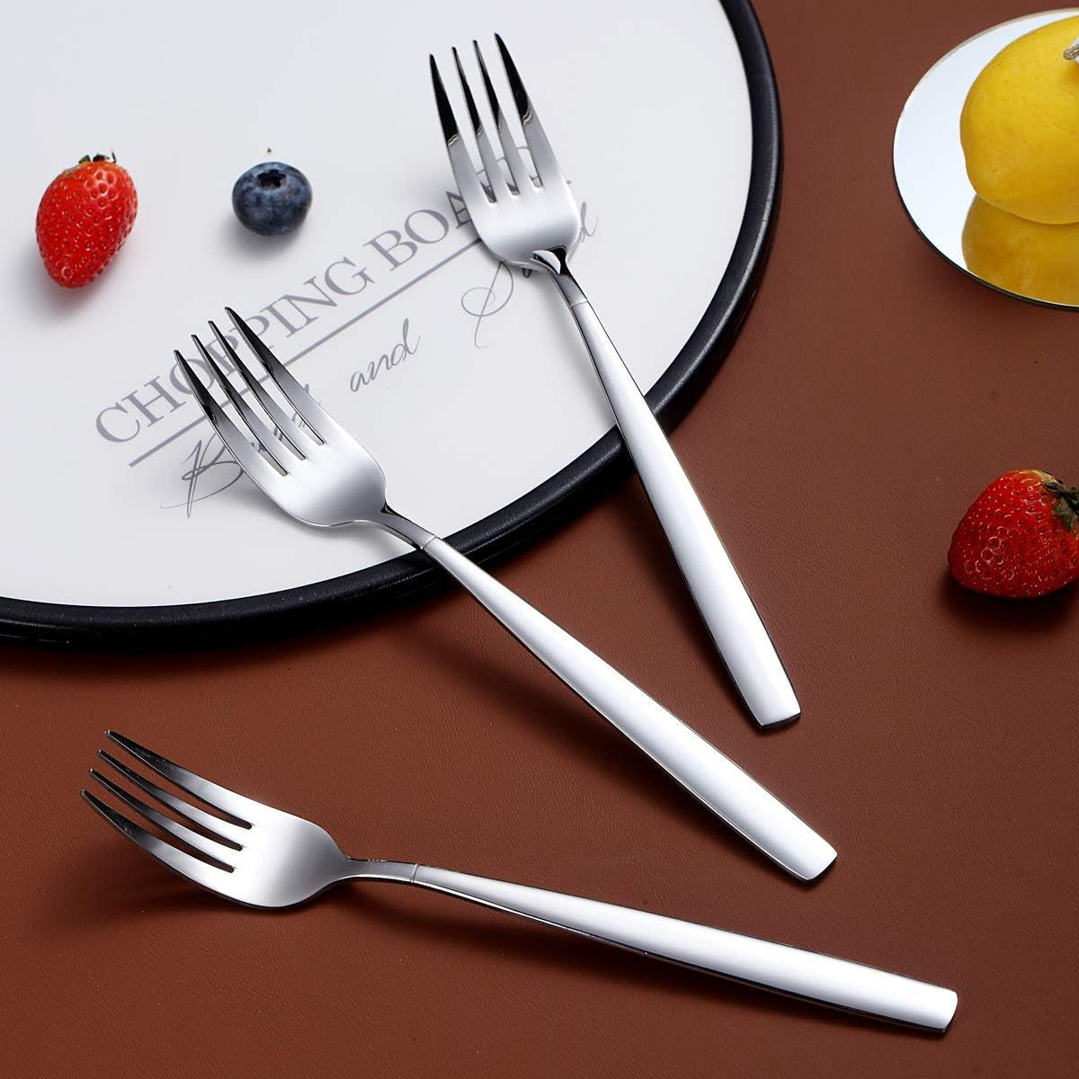 Set of 6 Modern Stainless Steel Dinner Forks and Spoons Silverware