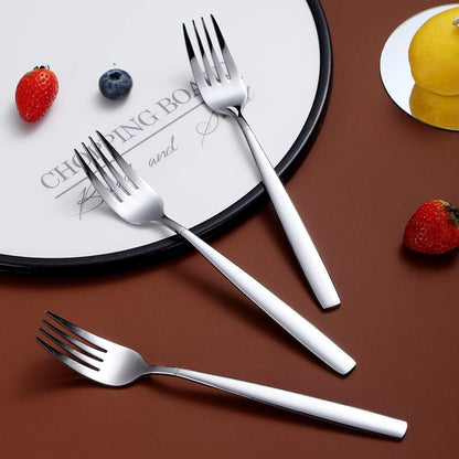 Set of 6 Modern Stainless Steel Dinner Forks and Spoons Silverware