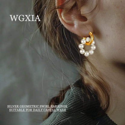 Gold Pearl Huggie Earrings for Women  Trendy Pearls Hoop Earrings Hypoallergenic Earrings for Sensitive Ears for Mother Daughter Girlfirend Jewelly Christmas Birthday Present