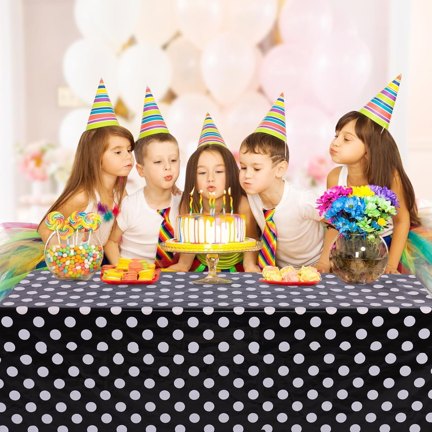 3 Packs Black Polka Dot Plastic Table Cloth 54X108 Inch Black and White Dots Mini Mouse Tablecloths Disposable Black Waterproof Picnic Table Covers for Rectangle Tables Birthday Party Supplies