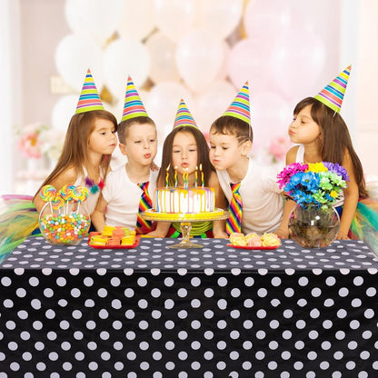 3 Packs Black Polka Dot Plastic Table Cloth 54X108 Inch Black and White Dots Mini Mouse Tablecloths Disposable Black Waterproof Picnic Table Covers for Rectangle Tables Birthday Party Supplies