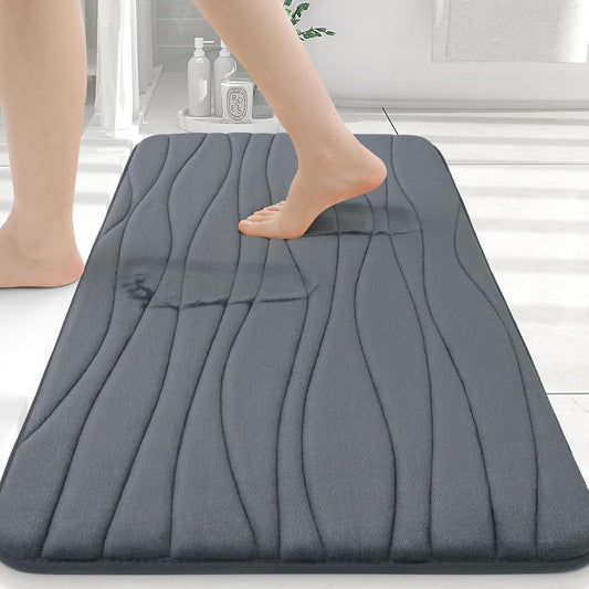 Memory Foam Bathroom Rug Mat 24X16, Extra Soft and Absorbent Bath Mats, Non-Slip and Machine Washable Bath Rugs for Bathroom Floor,Tub and Shower, Dark Grey
