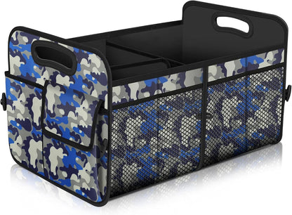 Car Trunk Organizer with 72L Large Capacity Waterproof Collapsible and 11 Pockets, Trunk Organizer for Car Suv/Jeep/Sedan, Large Size, Blue Camouflage