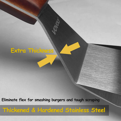 Professional Metal Spatula for Cast Iron Skillets and Flat Top Grills, Full Tang Wooden Handle,1.8Mm Thick Stainless Steel Blade, Smash Burger Spatula Turner for Flipper, Cooking, BBQ, 4.7 X 2.7 Inch