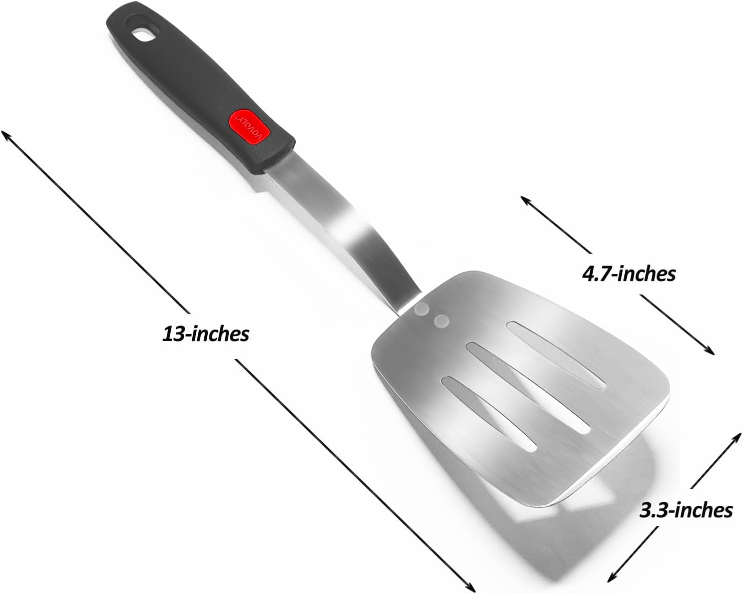 Stainless Steel Spatula Turner, Slotted Metal Spatula for Kitchen Use, Heavy Duty Cooking Turner, Wide Blade with Beveled Edge and Heat Resistant Silicone Handle, Dishwasher Safe