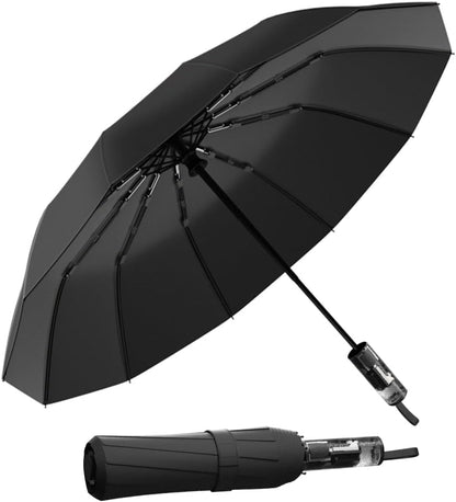 Automatic Compact Travel Umbrella, Windproof Folding 12 Ribs Umbrella for Rain & Sun with UV Protection, Lightweight & Portable for Men and Women