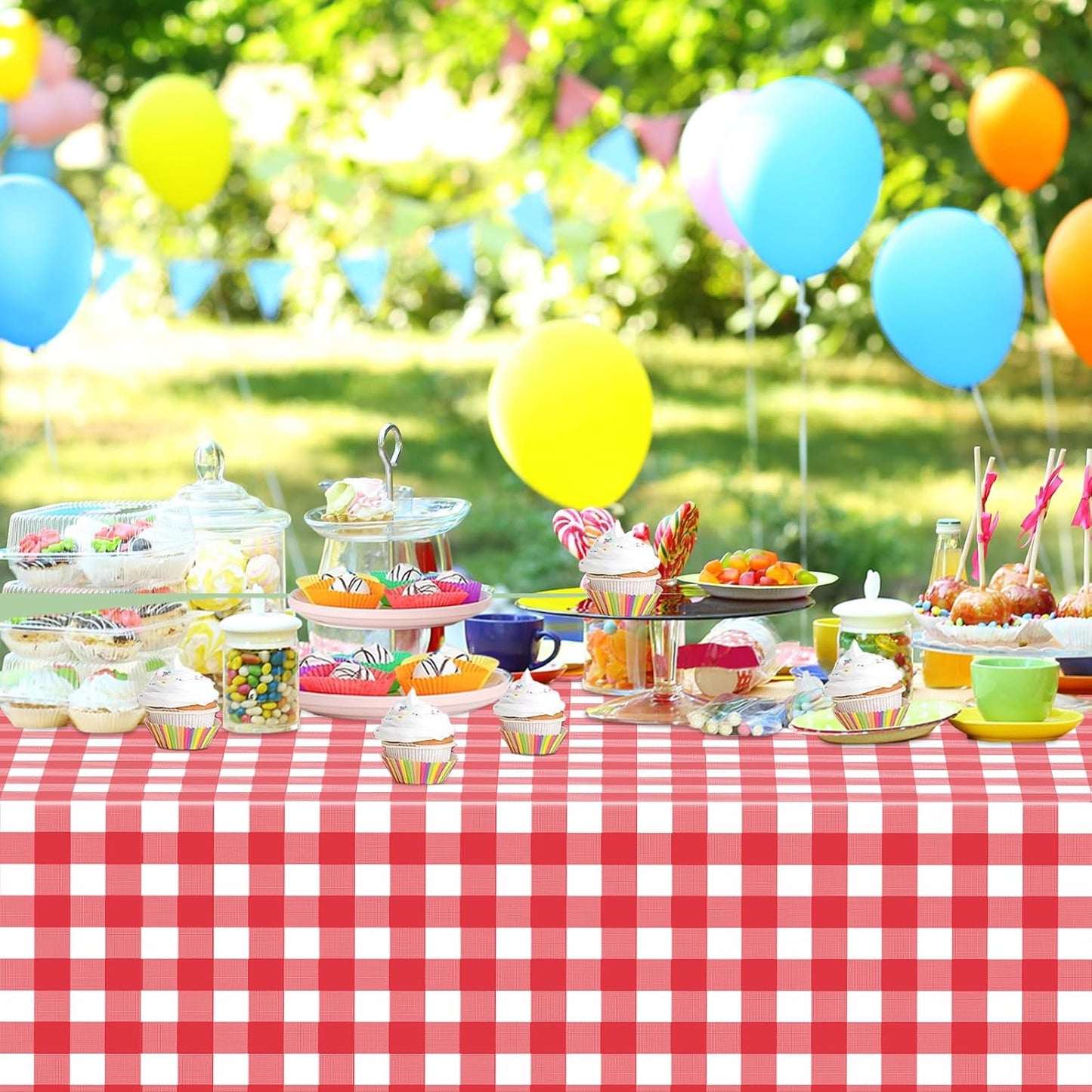 2 Pack Red Gingham Tablecloth Rectangular Red and White Checkered Tablecloths Disposable Plastic Red Plaid Table Cover for Parties, Christmas, Outdoor Picnic, Birthday, Wedding, Camping 54 × 108