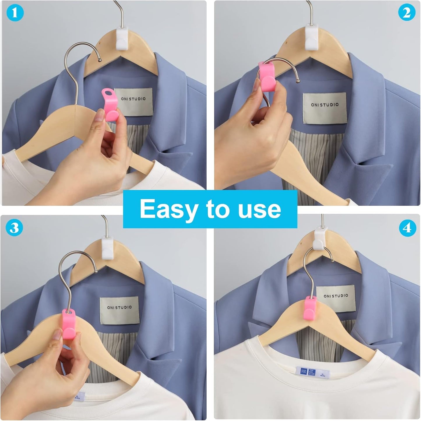 100 PCS Hanger Connector Hooks, Space Saving Hooks and Clips for Plastic Hangers (5 Color)