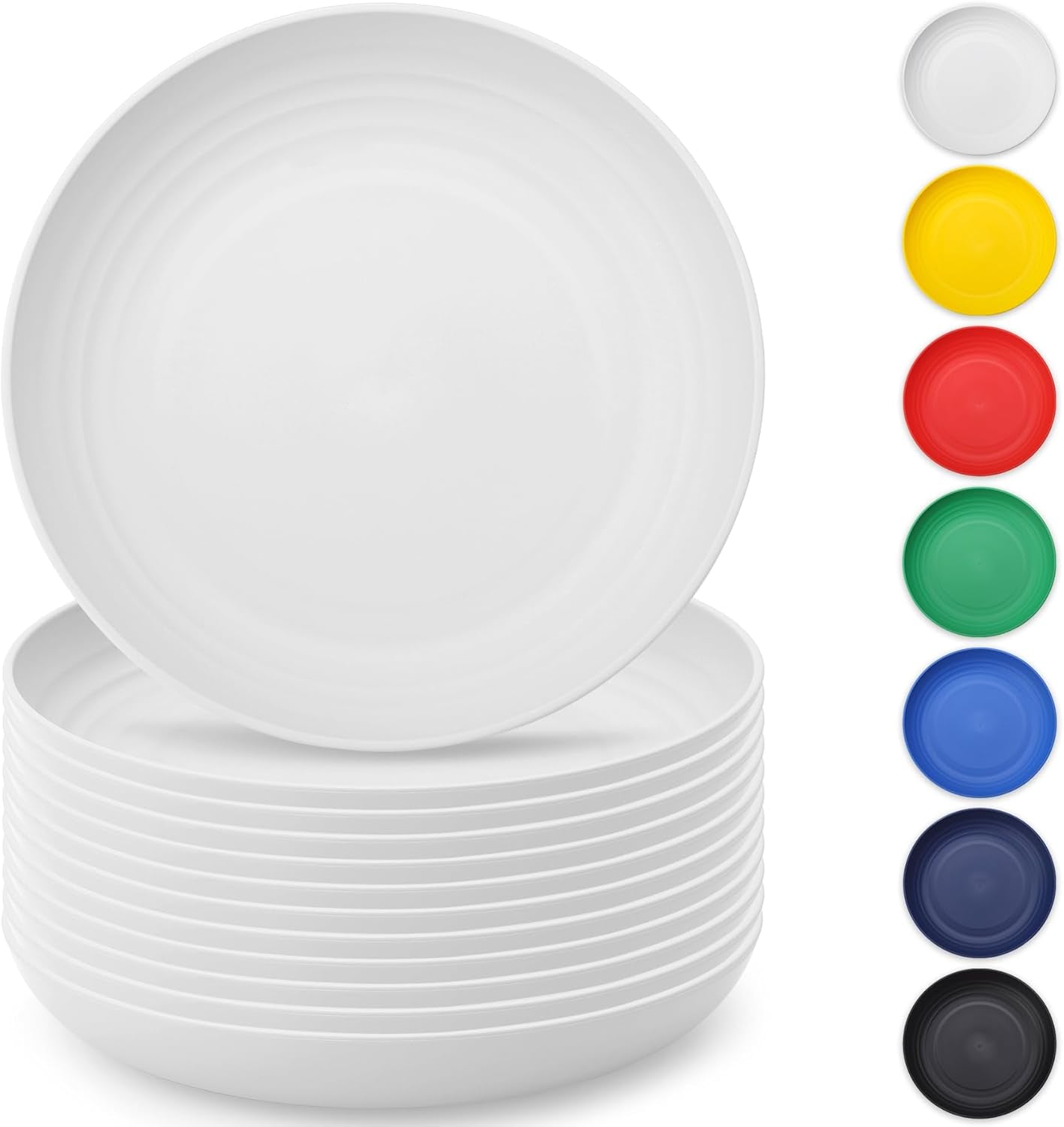 Set of 12 Durable 9-Inch White Plastic Plates - Reusable Unbreakable Dinnerware for Home, Kids, and Outdoor Activities