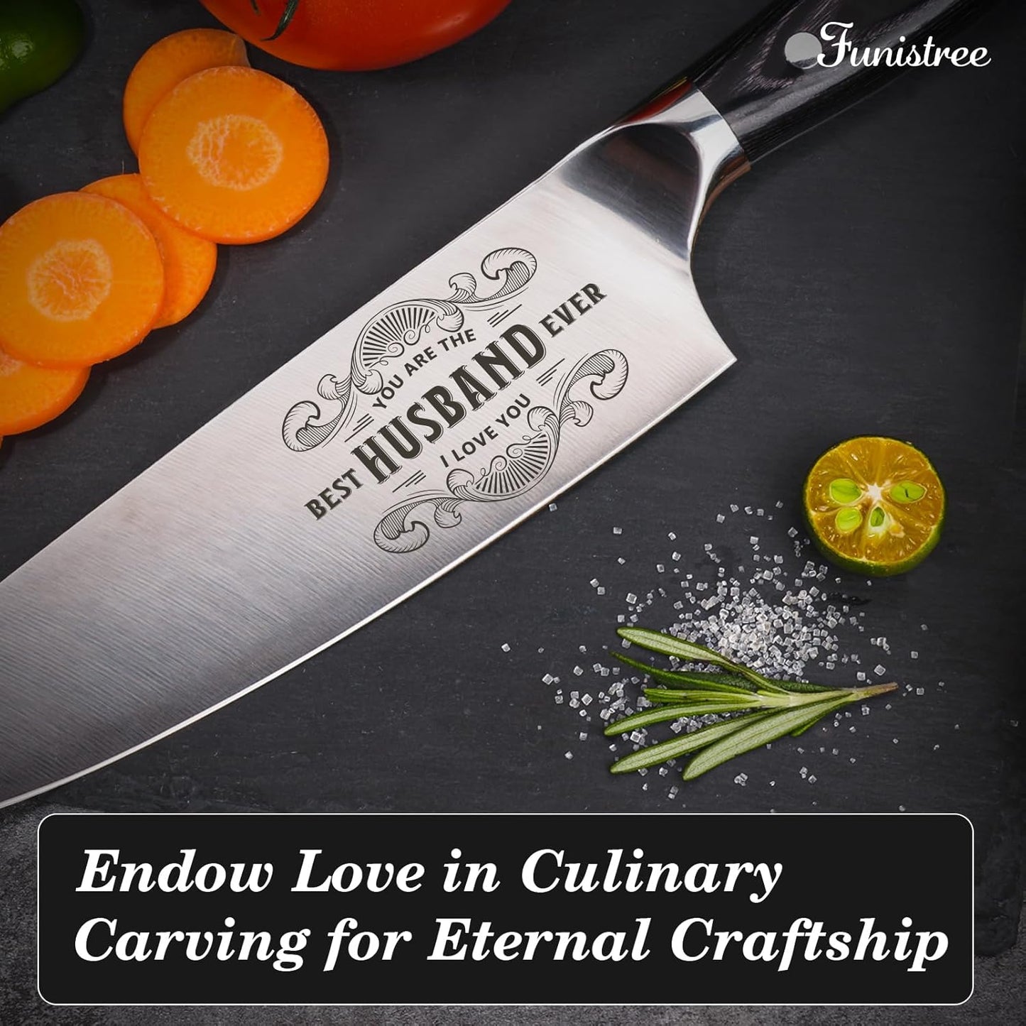 Anniversary Men Gifts for Him Husband, 8 Inch Professional German Stainless Steel 1.41 Chef Knife, Engraved Best Husband Ever Knife Gift, Christmas Anniversary Birthday Gifts for Men Husband