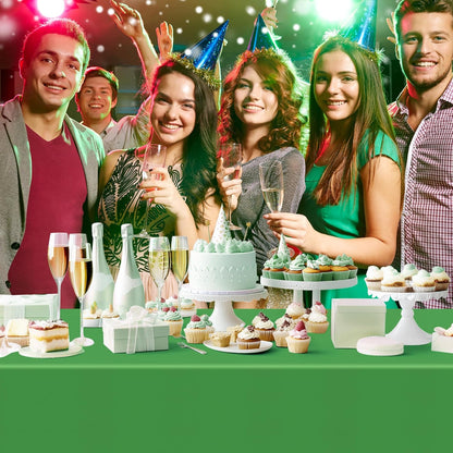 Set of 4 Dark Green Rectangle Tablecloths, 54x72" Solid Color Waterproof and Spillproof Disposable Plastic Covers, Durable Table Linens for Dining, Buffets, Picnics, and Outdoor Events