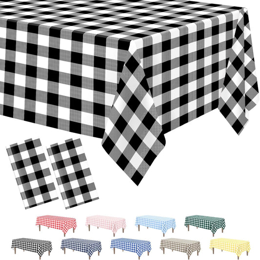 2 Pack Black Gingham Tablecloth, 54 X 108 Inches Black and White Checkered Tablecloths Plastic Table Cloth Disposable Picnic Tablecovers for Rectangle Table