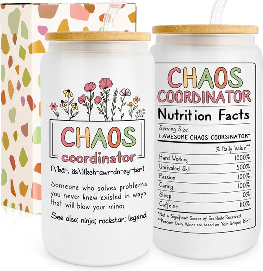 Thank You Gifts for Chaos Coordinator, Boss Lady Gifts for Women, Teacher Appreciation Gifts, Inspiration Work Gifts for Coworkers, Employees, Manager, Nurse on Birthday Christmas - 18 Oz Can Glass