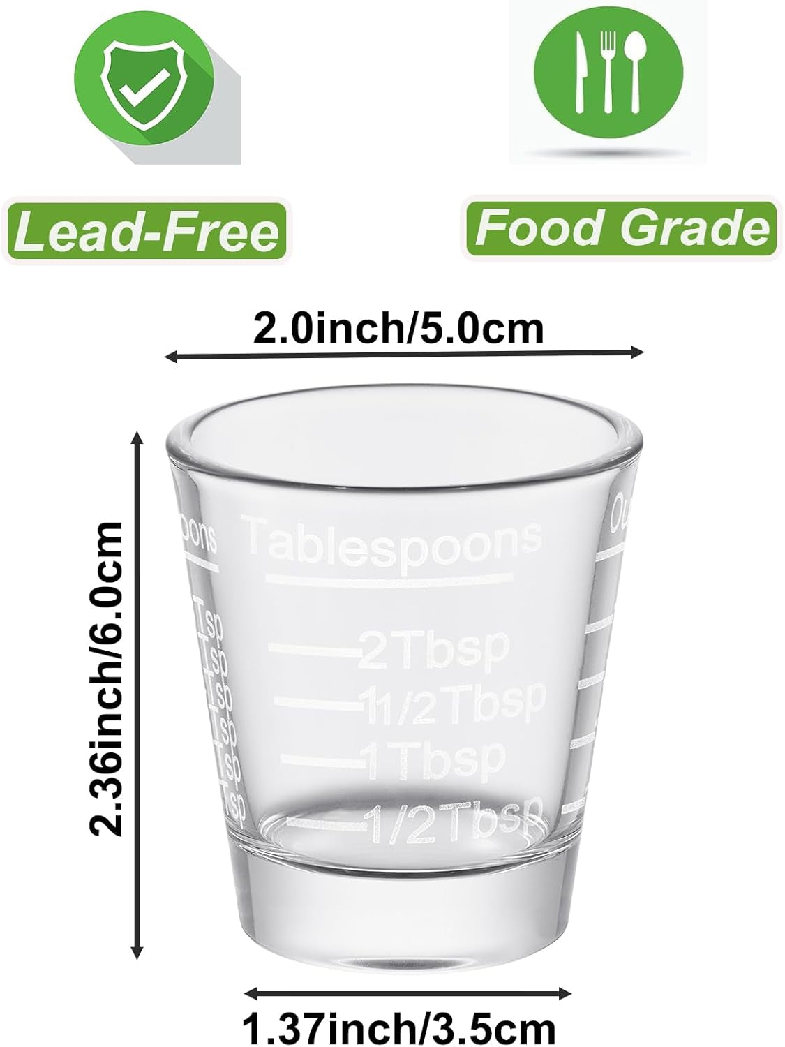 Ackers Shot Glasses Etching Scale Measuring Cup 2PACK Espresso Shot Glasses Liquid Heavy Glass 26-Incremental Measurement 1 OZ, 2 TBS, 6 TSP, 30 ML Kitchen Tools