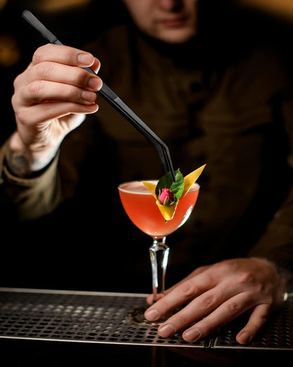 Fine Cooking Tweezers Set, Professional Stainless Steel Food Tongs, Kitchen Black Long Chef Tweezer for Cooking, Plating, Decorating and BBQ (BLACK, 10 Inch)