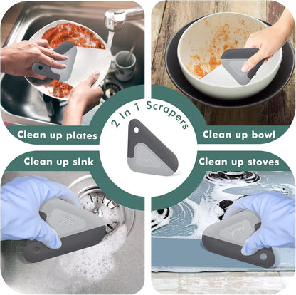 Pan and Pot Scraper, Nylon and Soft Silicone 2 in 1 Kitchen Dish Scraper