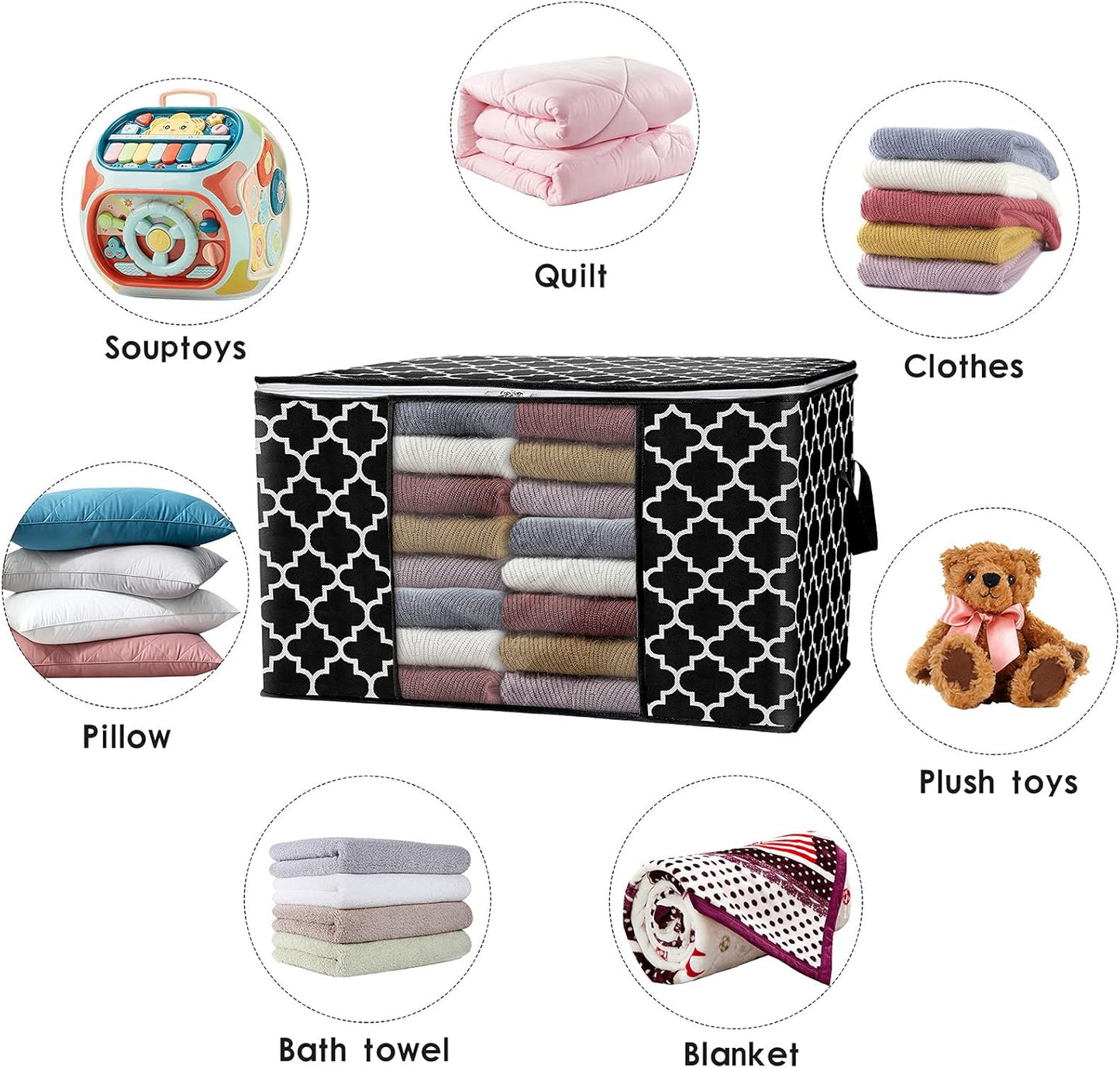 ISELIFE Storage Bags 100L 2-Pack Large Blanket Clothes Organization and Storage Containers for Bedding, Comforters, Foldable Organizer with Reinforced Handle, Clear Window, Sturdy Zippers, Black