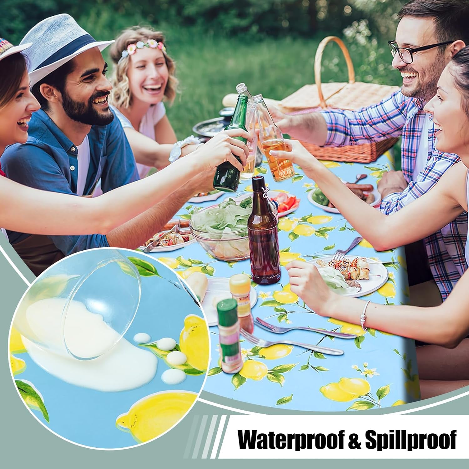 Rectangle Waterproof Vinyl Table Cloth, Wipeable Tablecloth with Flannel Backing, Plastic Table Cover for Dinner, Picnic, Indoor and Outdoor (Lemon, 60" X 84")