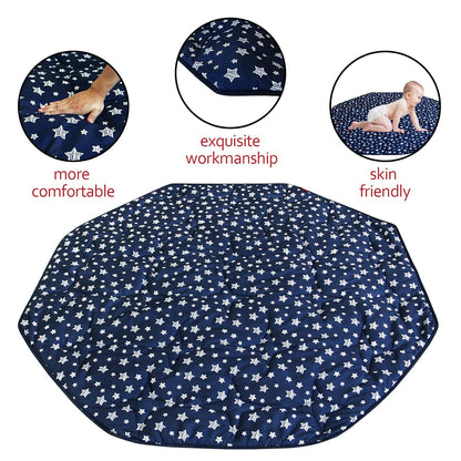 Playpen Mat 8 Panel Navy Fits for Regalo My Play Deluxe Extra Large Portable Play Yard, Non Slip Baby Octagon Playpen Mattress Pad, Navy Star Print Playard Pad