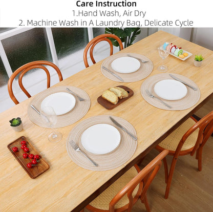 round Braided Placemats Set of 4 round Table Mats for Dining Tables 15 Inch Washable Kitchen Table Place Mats Indoor (Beige, 4)