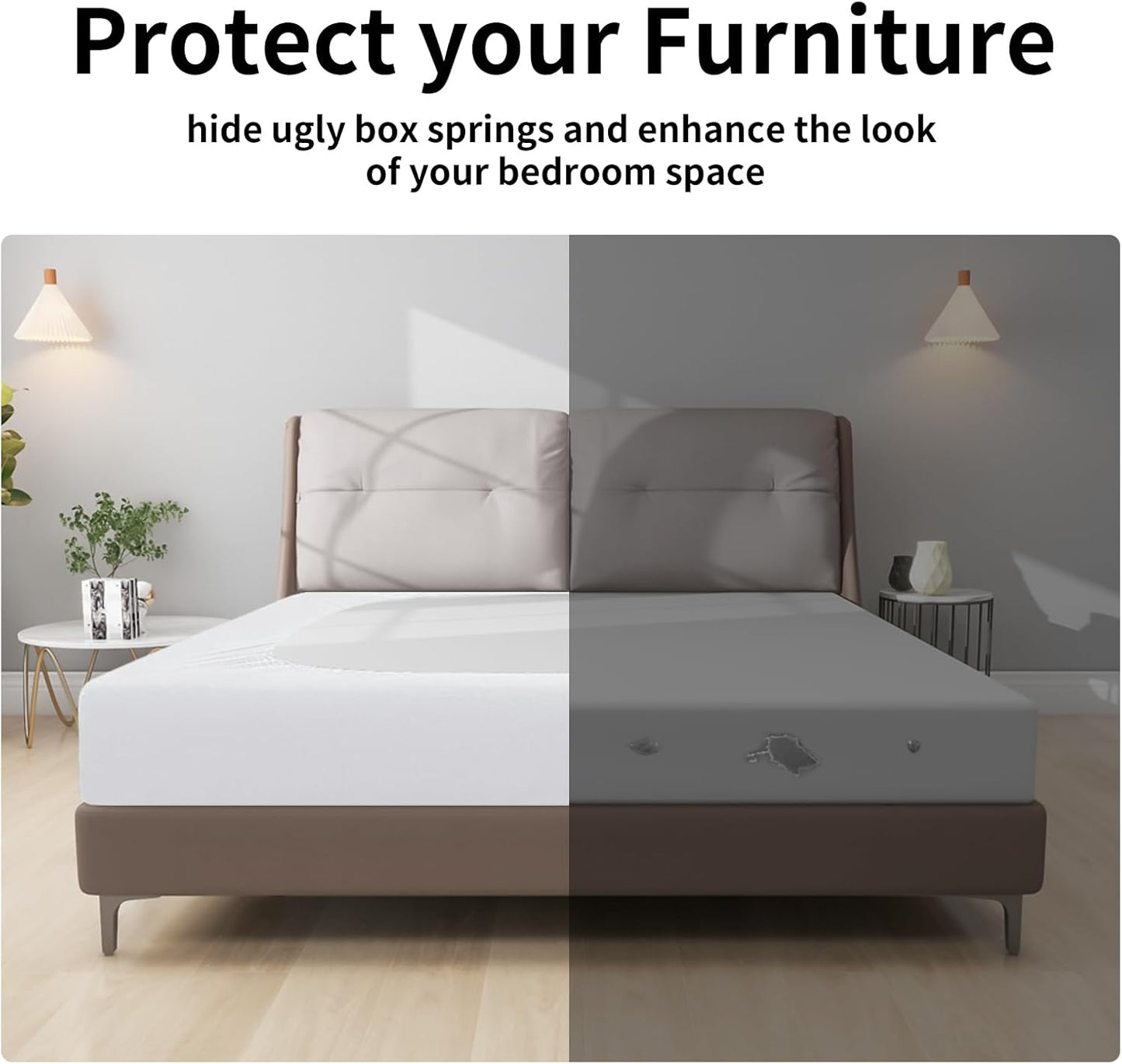 Box Spring Cover Queen Size, 4 Way Stretch Smooth and Elastic Wrap around Band 4 Sides Bed Skirt, White