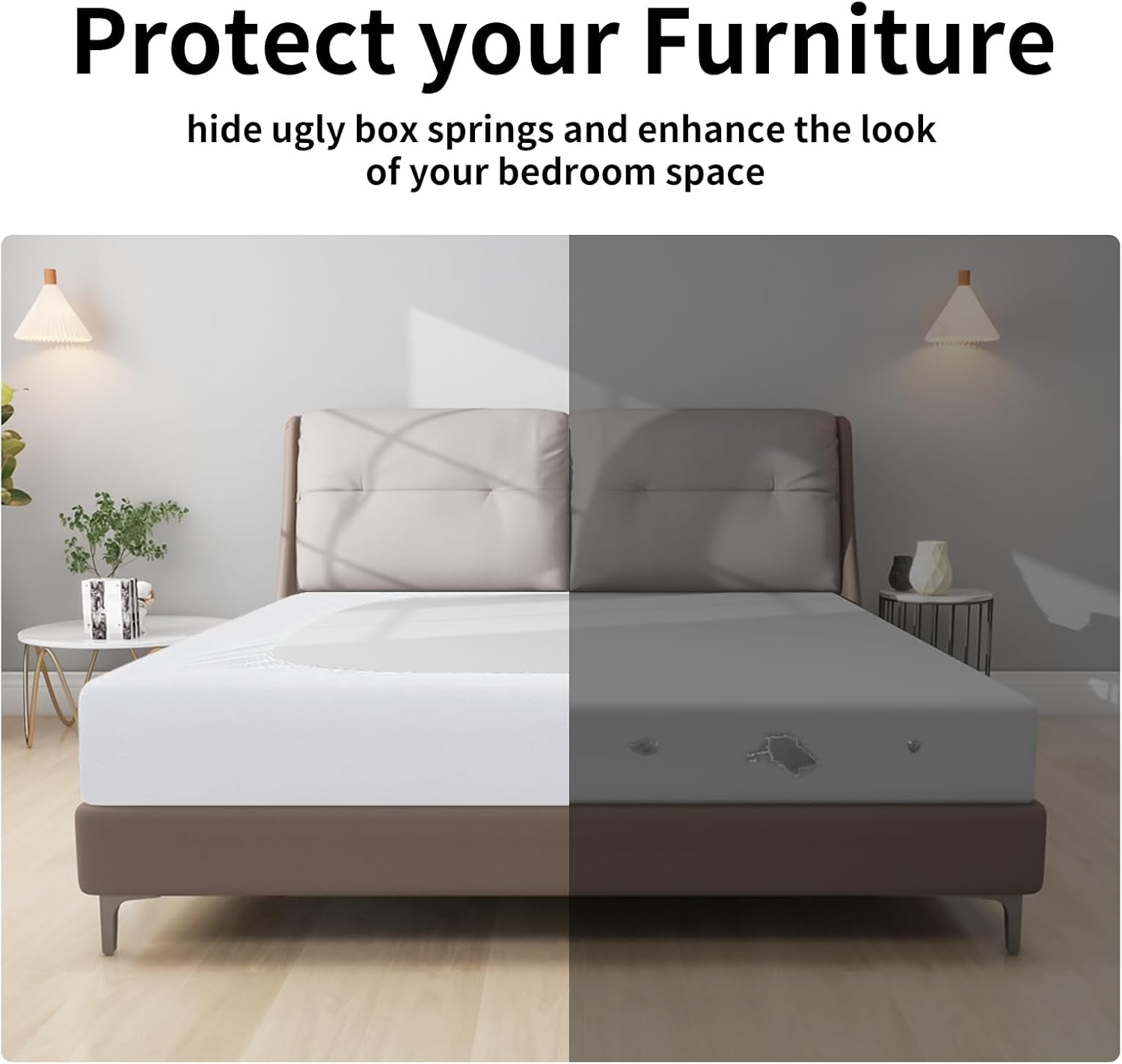 Box Spring Cover Queen Size, 4 Way Stretch Smooth and Elastic Wrap around Band 4 Sides Bed Skirt, White