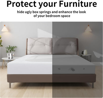 Box Spring Cover Queen Size, 4 Way Stretch Smooth and Elastic Wrap around Band 4 Sides Bed Skirt, White