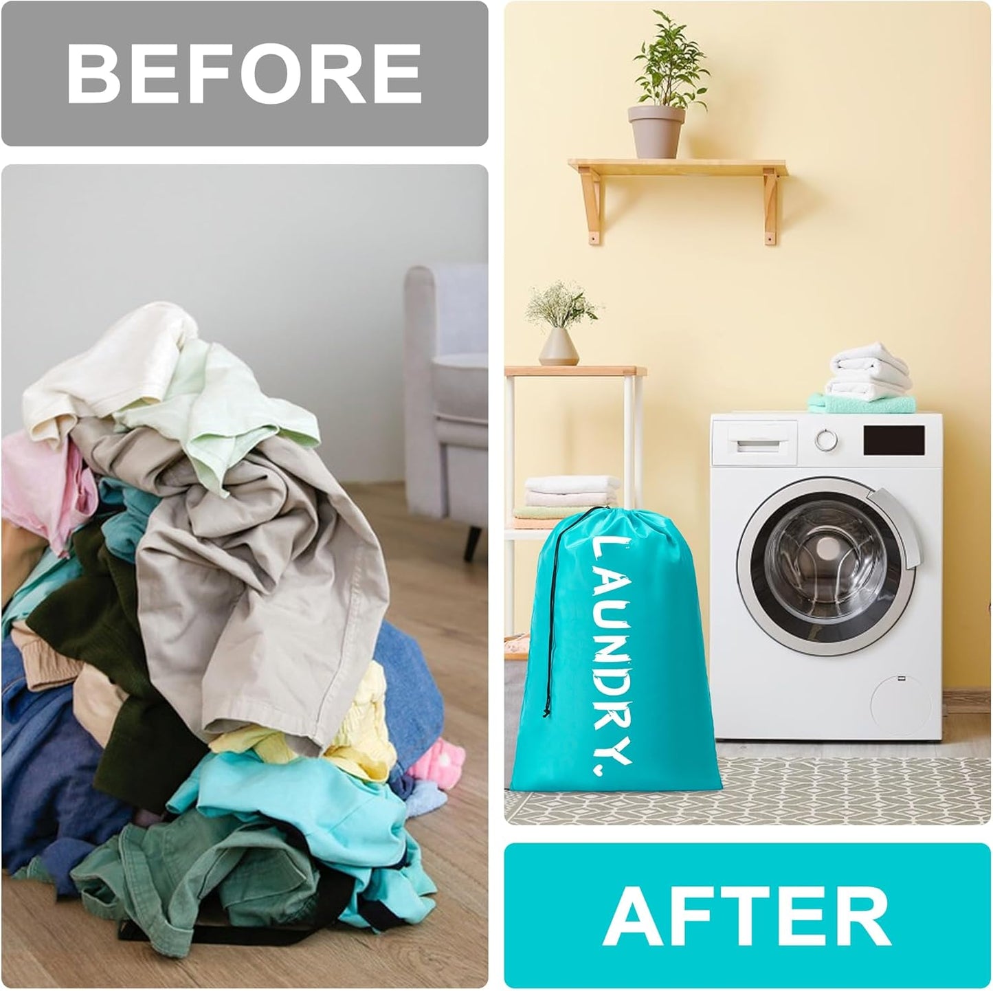 2 Pack XL Travel Laundry Bag, Machine Washable Dirty Clothes Organizer with Drawstring,Large Enough to Hold 4 Loads of Laundry, Easy Fit a Laundry Hamper or Basket Travel Essentials 24" X 36"