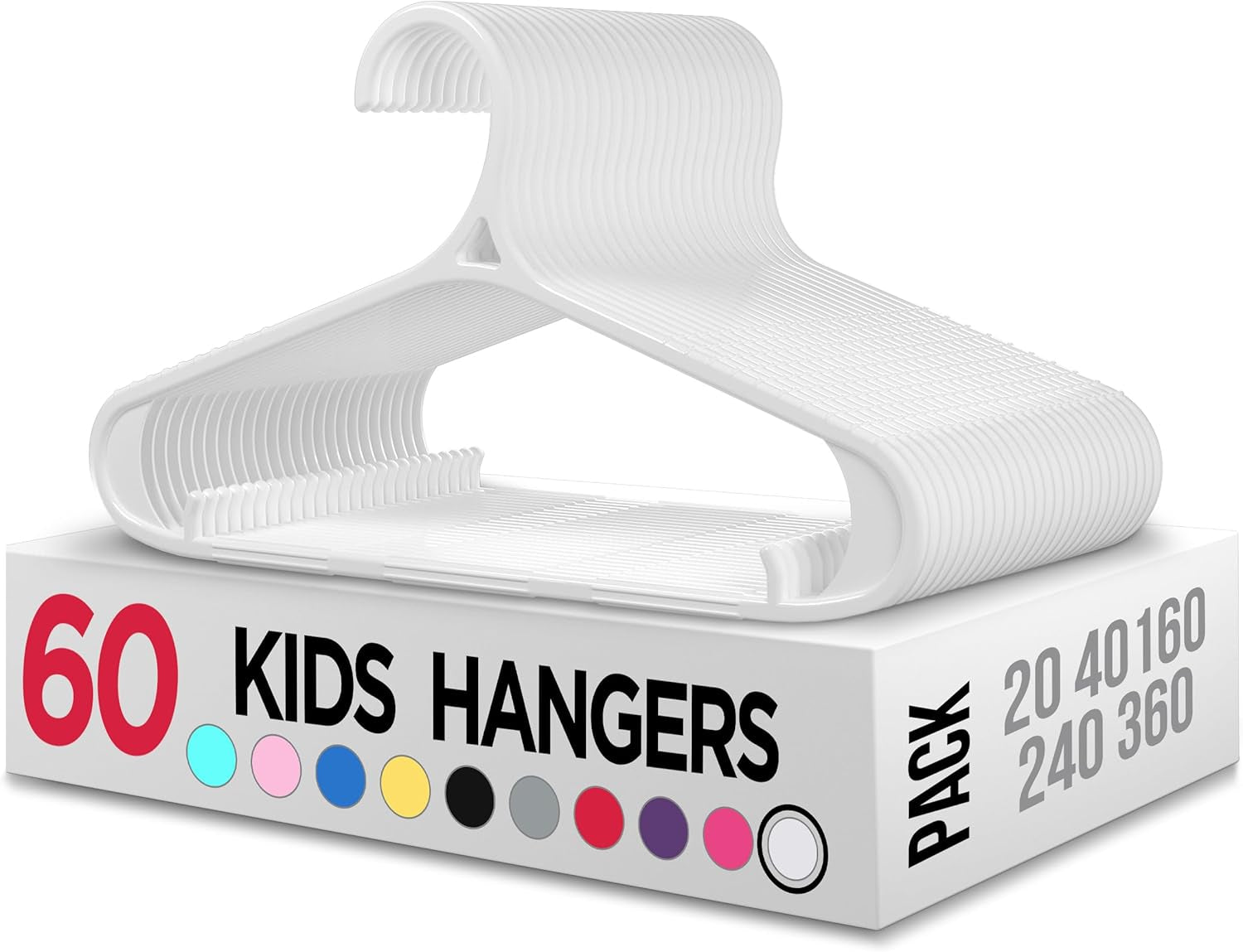Kids Hangers - 11 Inch Plastic Baby Hangers for Closet - Infant or Childrens Hangers for Clothes 60 Pack (White)
