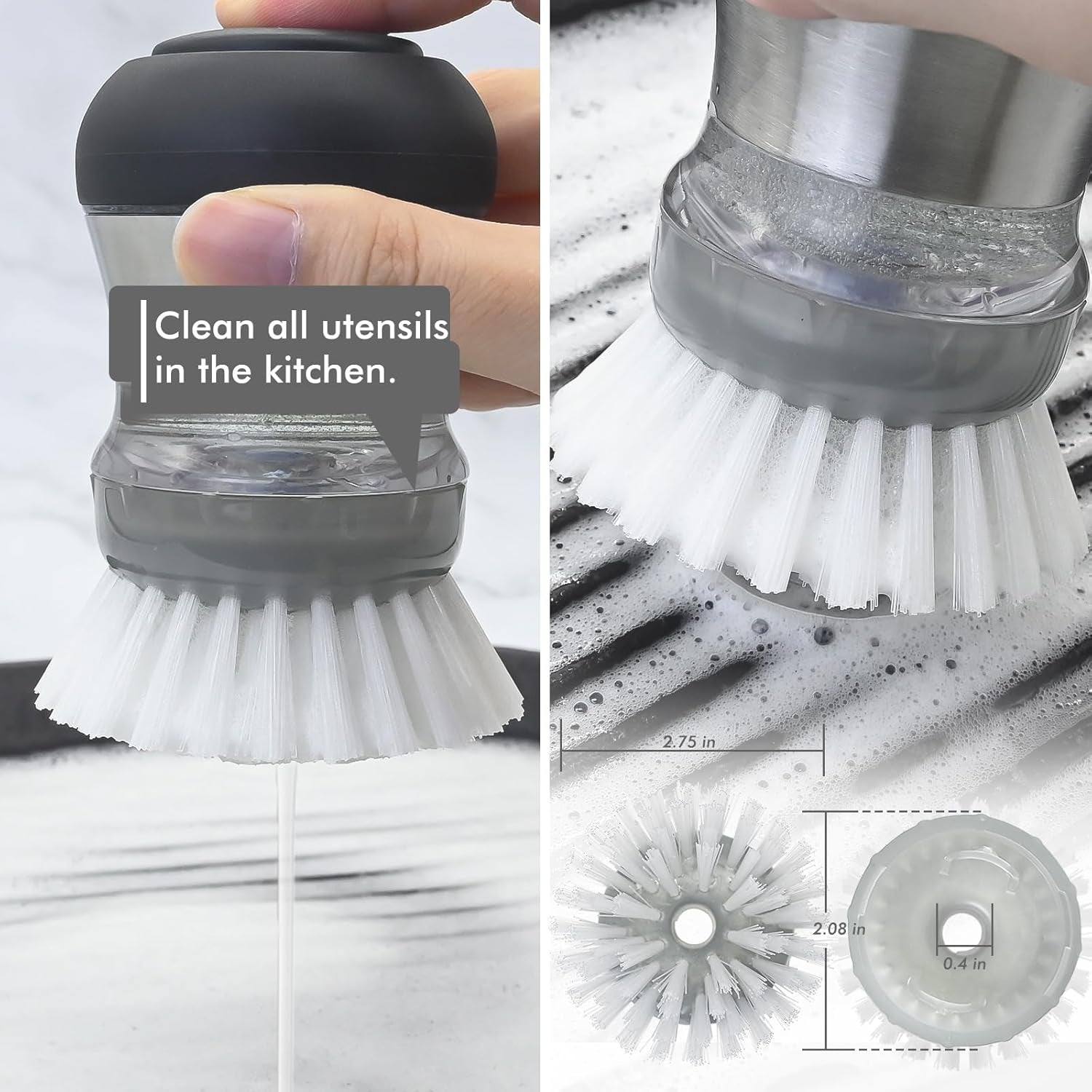 Palm Brush Refills for OXO Steel Soap Dispensing Dish Brush - 4 Pack Cleaning Replacement Brush Head for OXO Palm Brush(Grey)