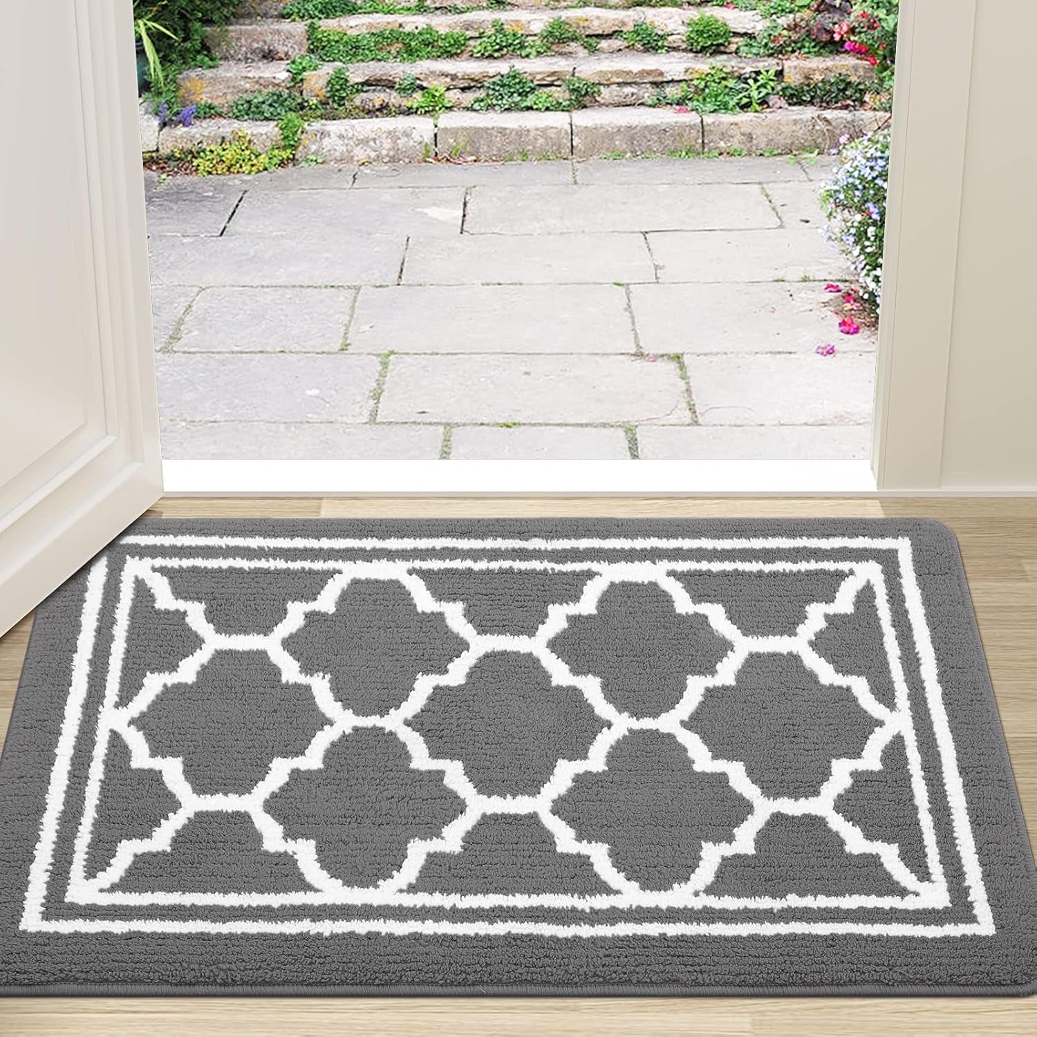 Indoor Door Mat 2 Pieces, Doormat for Entryway Size 32X20 and 30X17 in Grey 2 Item Bundle
