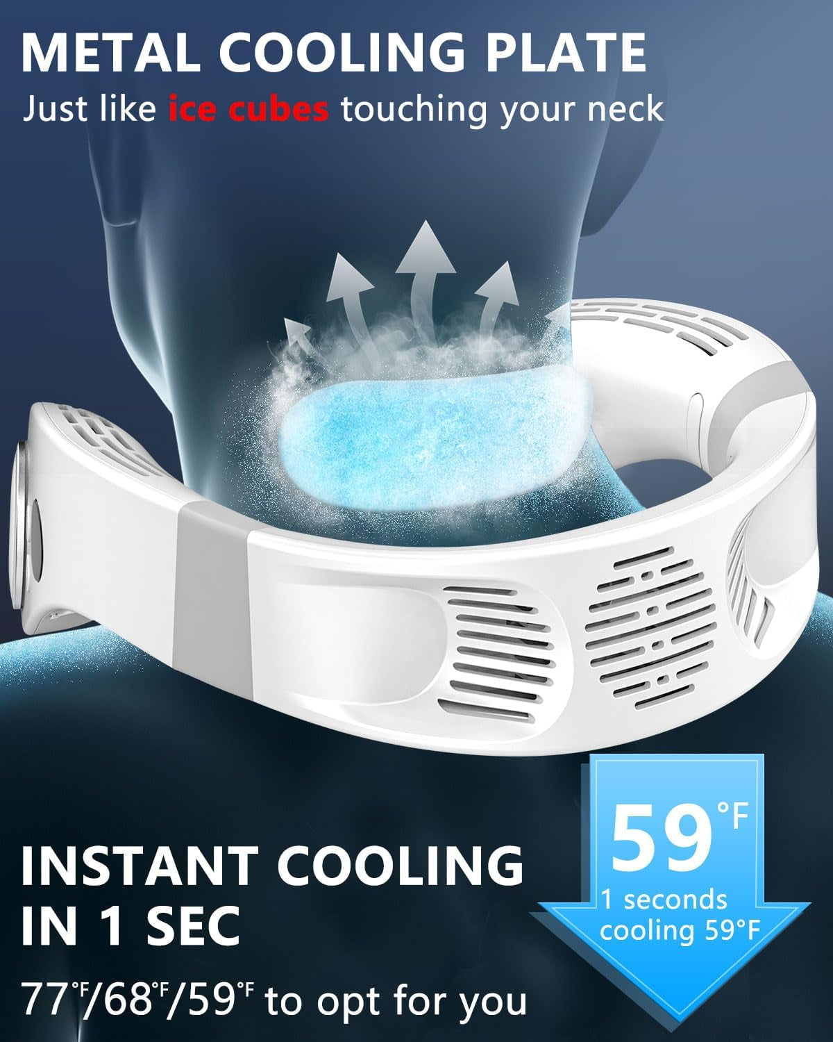 Neck Fans That Blow Cold Air Rechargeable,Neck Fan Air Conditioner Personal Cooling Device,Portable Battery Powered Silent Headphones round Leafless Necklace AC Fan for Women Men Adults Kids White