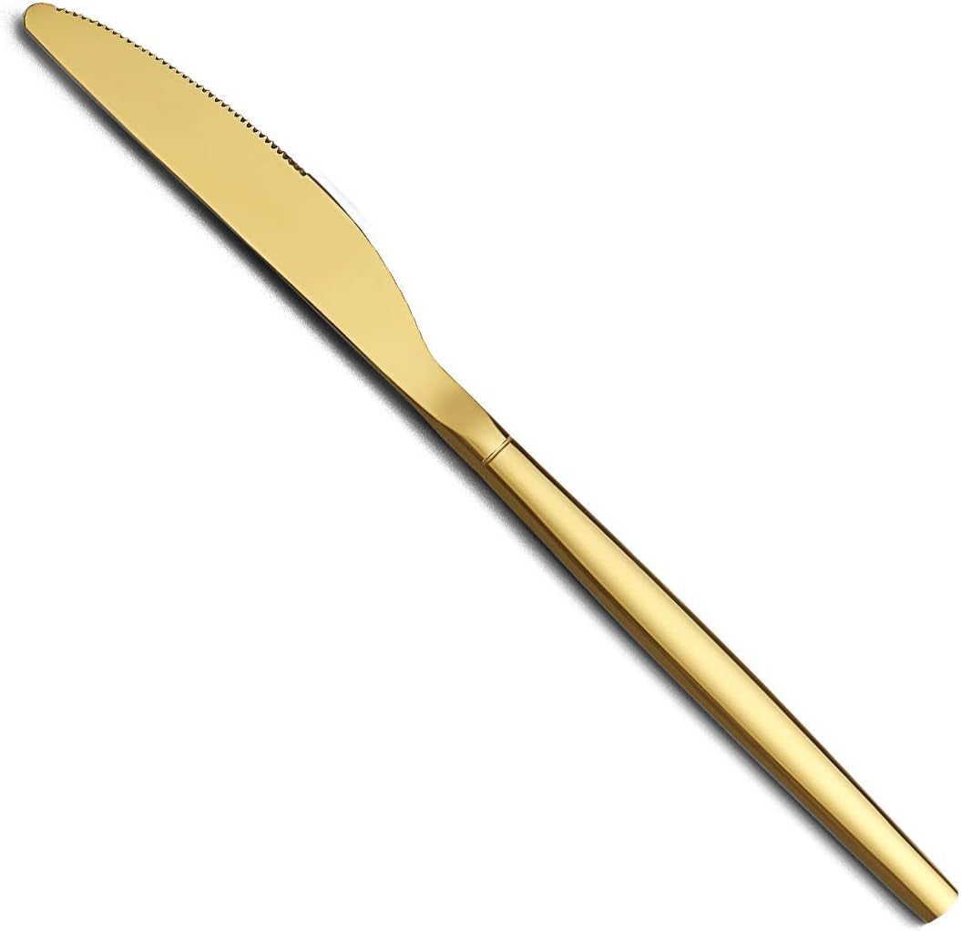 Set of 4 Titanium-Plated Gold Stainless Steel Dinner Knives - Dishwasher Safe Butter Knives