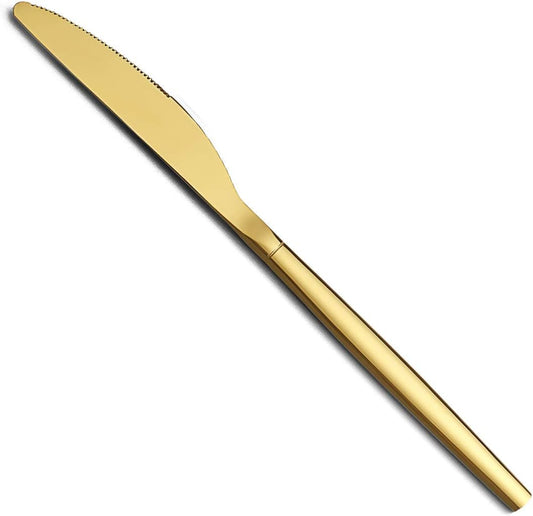 Set of 4 Titanium-Plated Gold Stainless Steel Dinner Knives - Dishwasher Safe Butter Knives