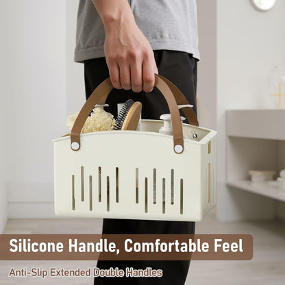 Portable Shower Basket Caddy with Double Handle Foldable Dry Wet Separation Design 11.0 × 7.1 × 6.5In, Travel, Camping, Gym, College Bathroom Tote, White, Ideal Christmas Gifts for Girls