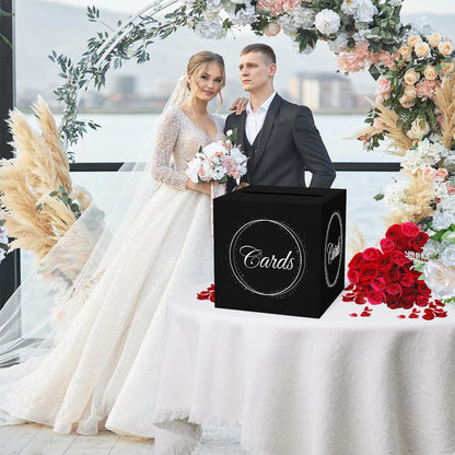 Black Silver Card Box with Gold Foil Design, Gift Cards Receiving Box for Graduations, Birthdays Party, Wedding Receptions, Bridal & Baby Showers, Retirements, Anniversaries