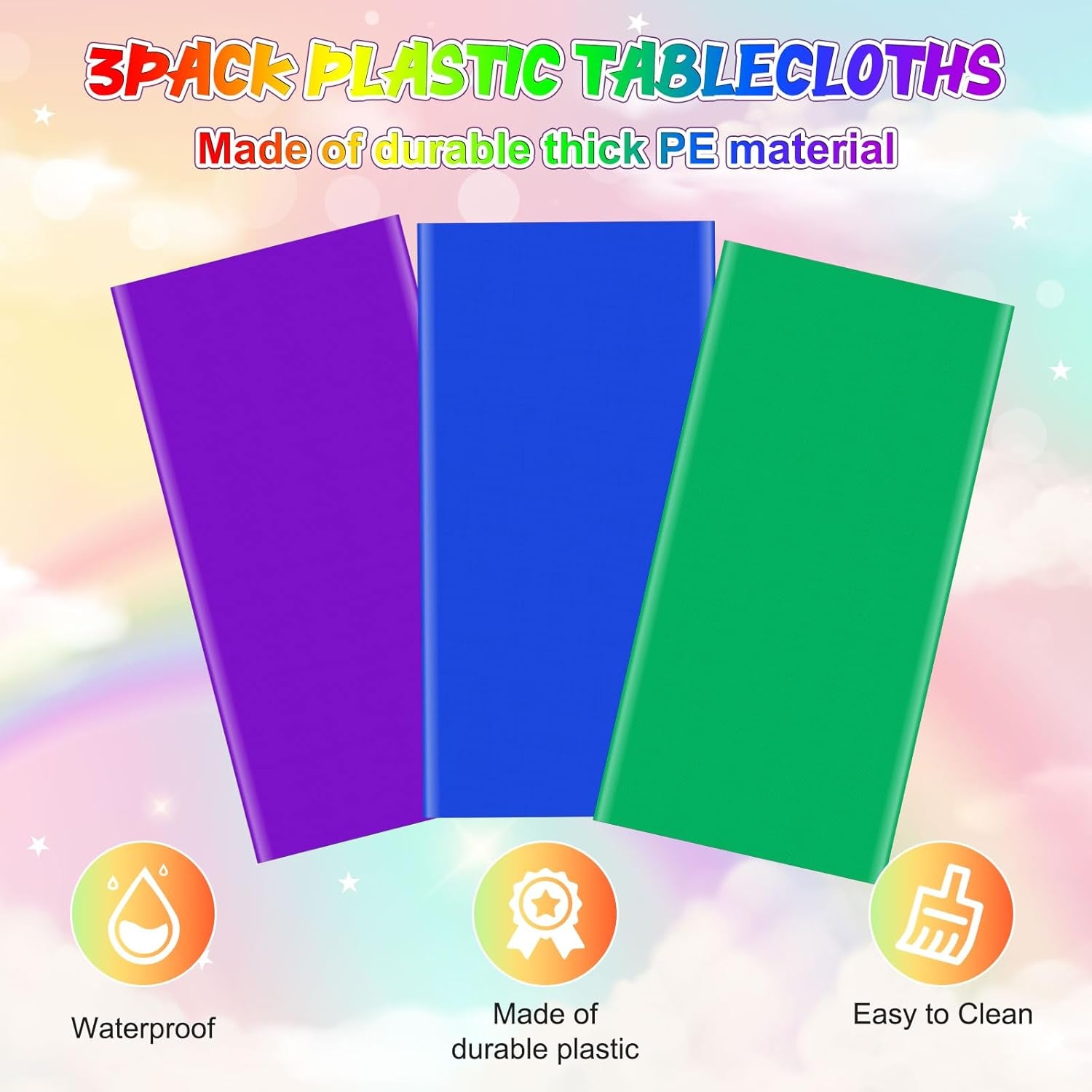 3Pcs Video Game Party Tablecloth,Plastic Table Cloth Disposable Green Blue Purple Table Cover for Video Games Theme Parties,Gaming Fans Birthday Party Decorations,54 X 108 Inch