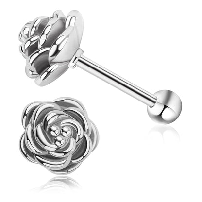 14K Gold Plated Rose Flower Stud Earrings for Women,Hypoallergenic Screw Back Earrings,Earrings Jewelry Gifts for Women(Silver)