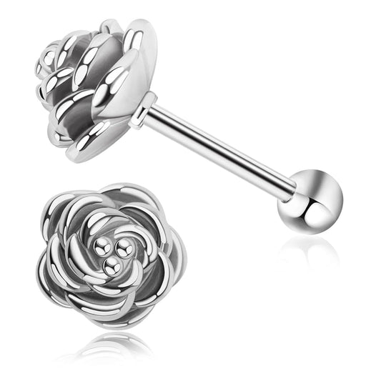 14K Gold Plated Rose Flower Stud Earrings for Women,Hypoallergenic Screw Back Earrings,Earrings Jewelry Gifts for Women(Silver)