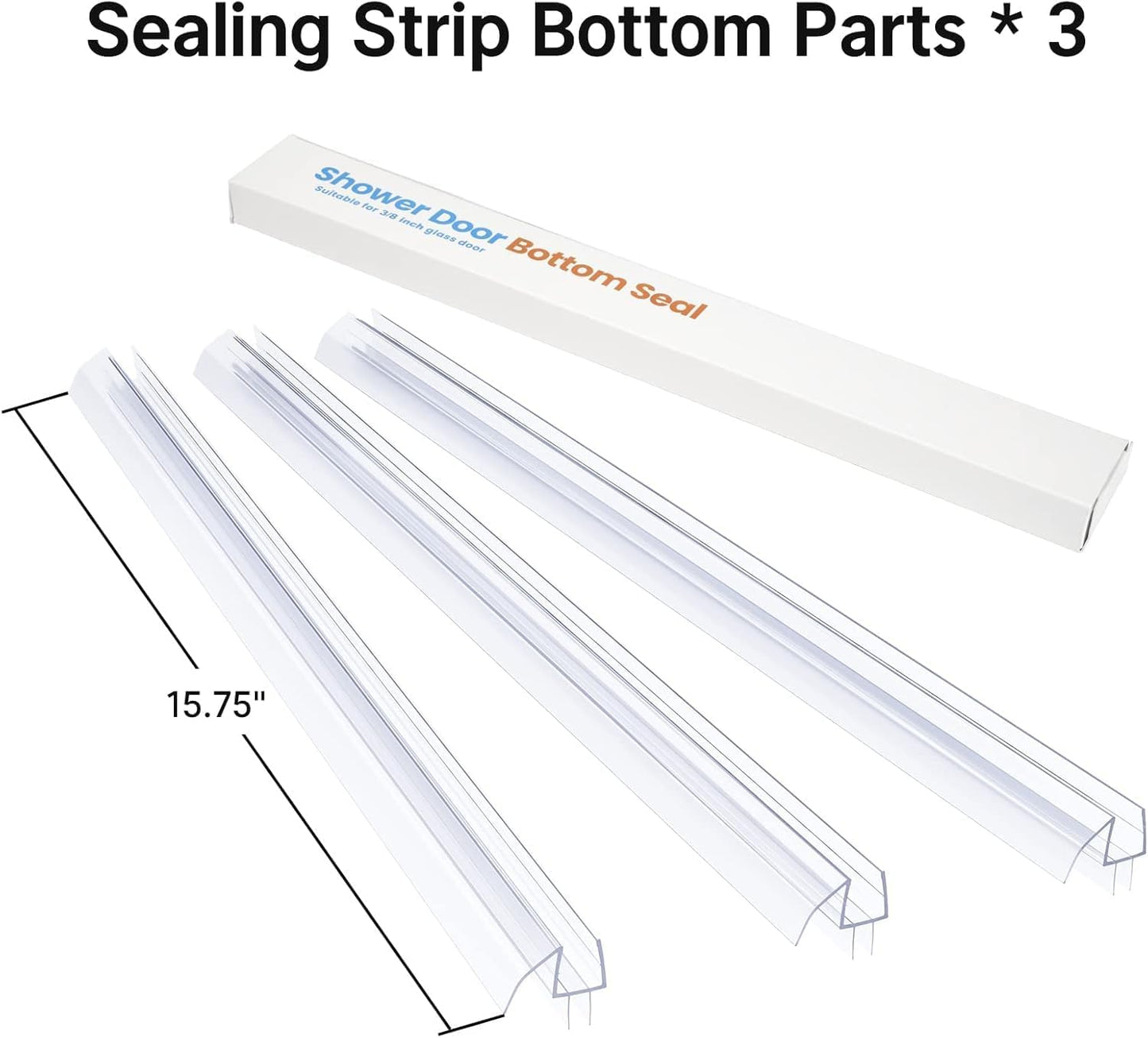 3 PCS Shower Door Bottom Seal for 3/8 Inch Glass - (15.75 Inches X 3), 3 Section Segmented Shower Installation Kit Frameless Glass Door Seal Strip