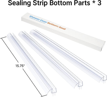3 PCS Shower Door Bottom Seal for 3/8 Inch Glass - (15.75 Inches X 3), 3 Section Segmented Shower Installation Kit Frameless Glass Door Seal Strip