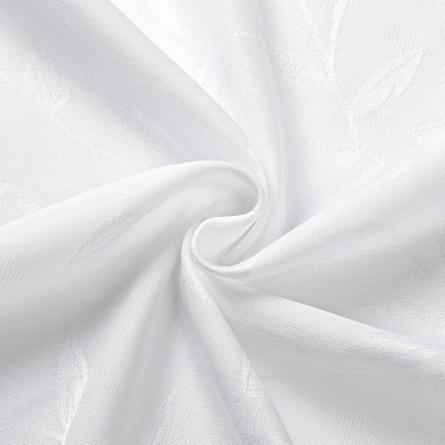 Mila White Kitchen Tier Curtains, 36 Inch Length, Semi Sheer Leaf Jacquard Textured Small Cafe Curtains, Light Filtering, Each 30Wx36L, 2PCS