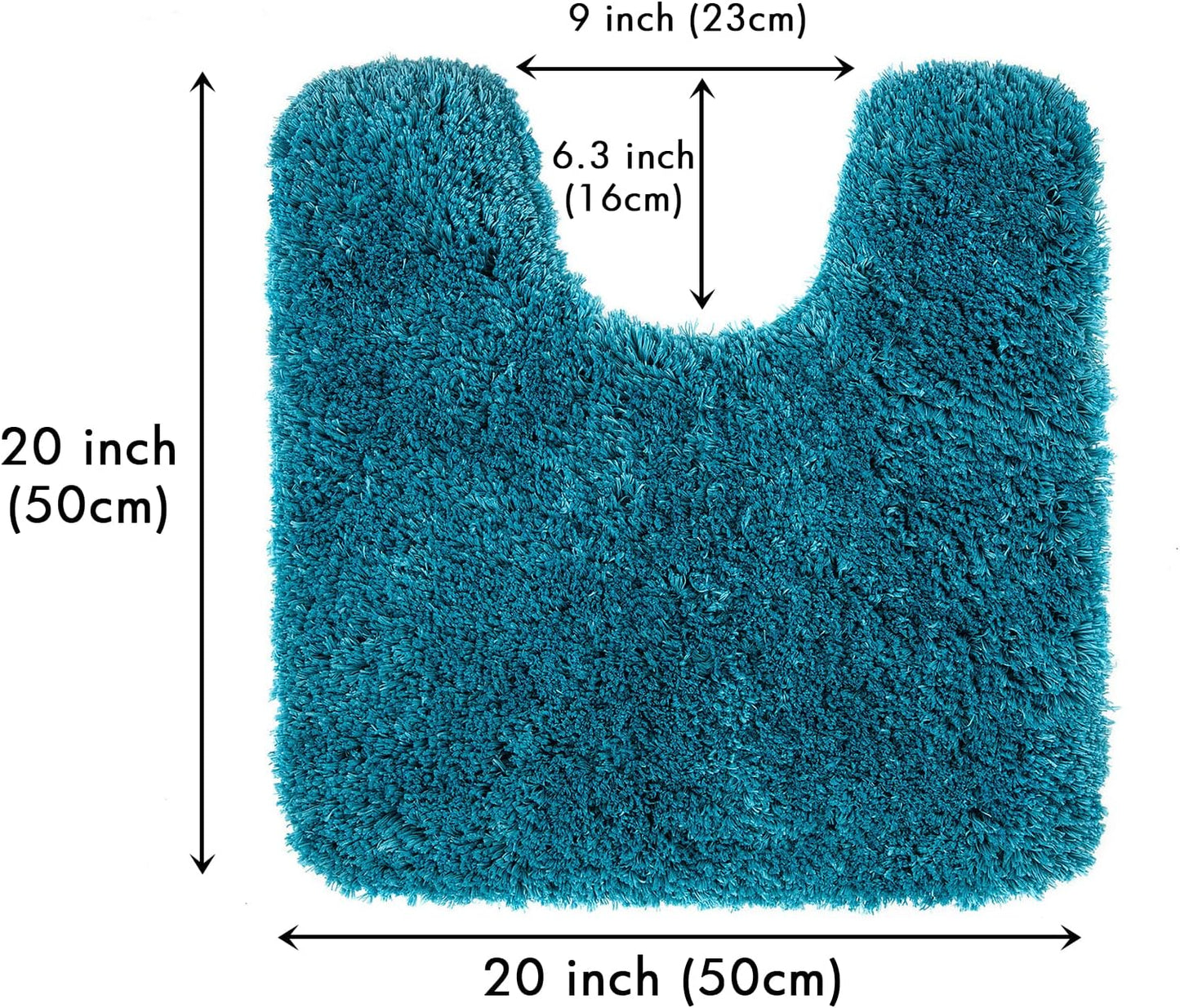 Microfiber Toilet Bath Mat U-Shaped Contour Shaggy Bathroom Rugs Non Slip Extra Thick Soft Bath Rug Absorbent Water for Bathroom Commode Machine Washable(20X20 Inch, Teal)