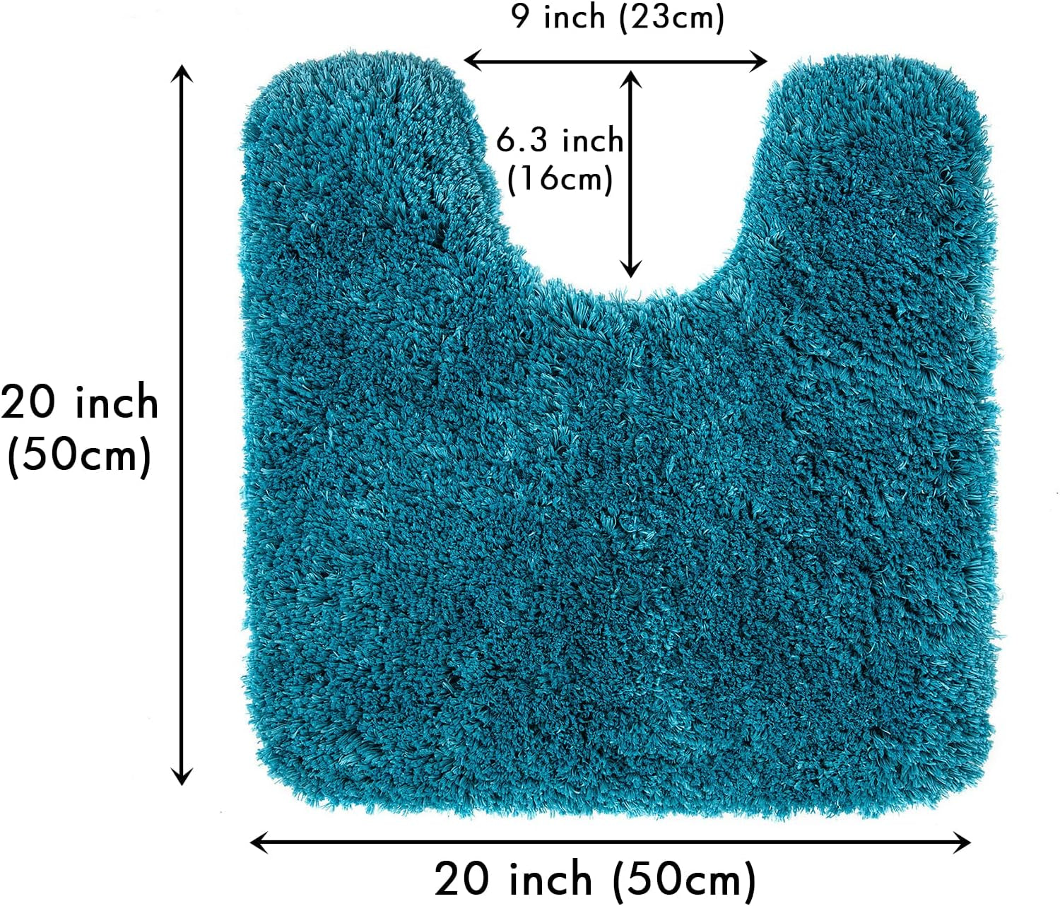 Microfiber Toilet Bath Mat U-Shaped Contour Shaggy Bathroom Rugs Non Slip Extra Thick Soft Bath Rug Absorbent Water for Bathroom Commode Machine Washable(20X20 Inch, Teal)