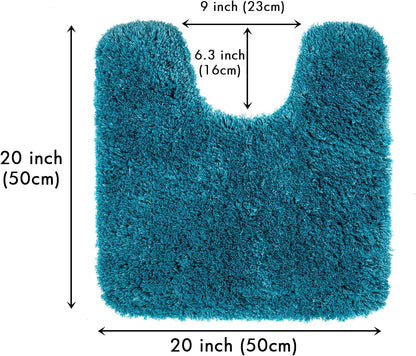 Microfiber Toilet Bath Mat U-Shaped Contour Shaggy Bathroom Rugs Non Slip Extra Thick Soft Bath Rug Absorbent Water for Bathroom Commode Machine Washable(20X20 Inch, Teal)