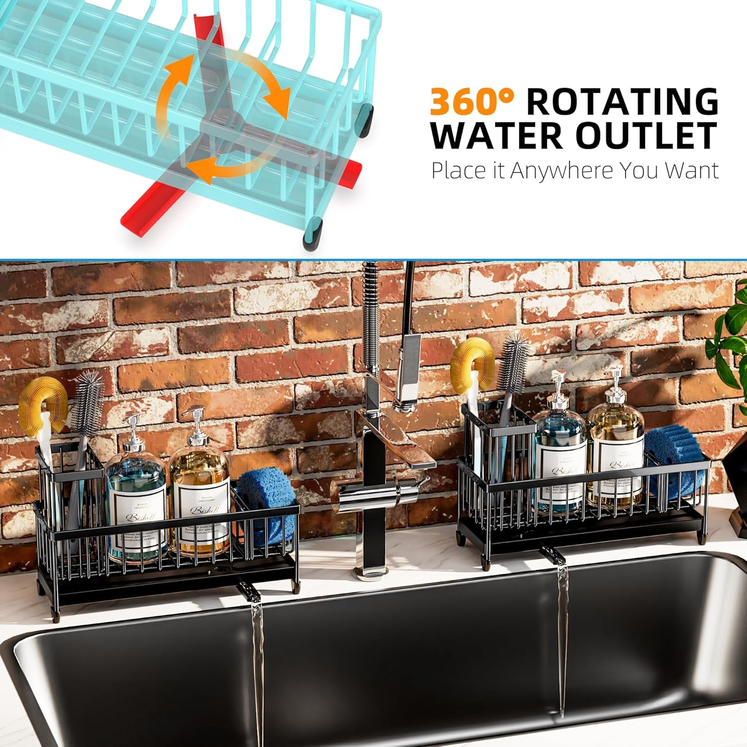 Extra Large Sponge Holder for Kitchen Sink Organizer Caddy, Dish Brush Scrubber Holder,Stainless Steel Sink Box Utensil Holder,Soap Dispenser Set Tray Counter Accessories & Storage Rack