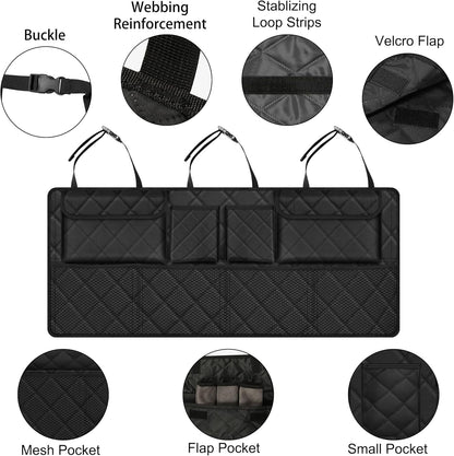 Car Trunk Organizer, Large Capacity Backseat Trunk Organizer (42"*18"), Collapsible Car Storage Bag with 8 Pockets, Suv/Mpv/Truck - Black